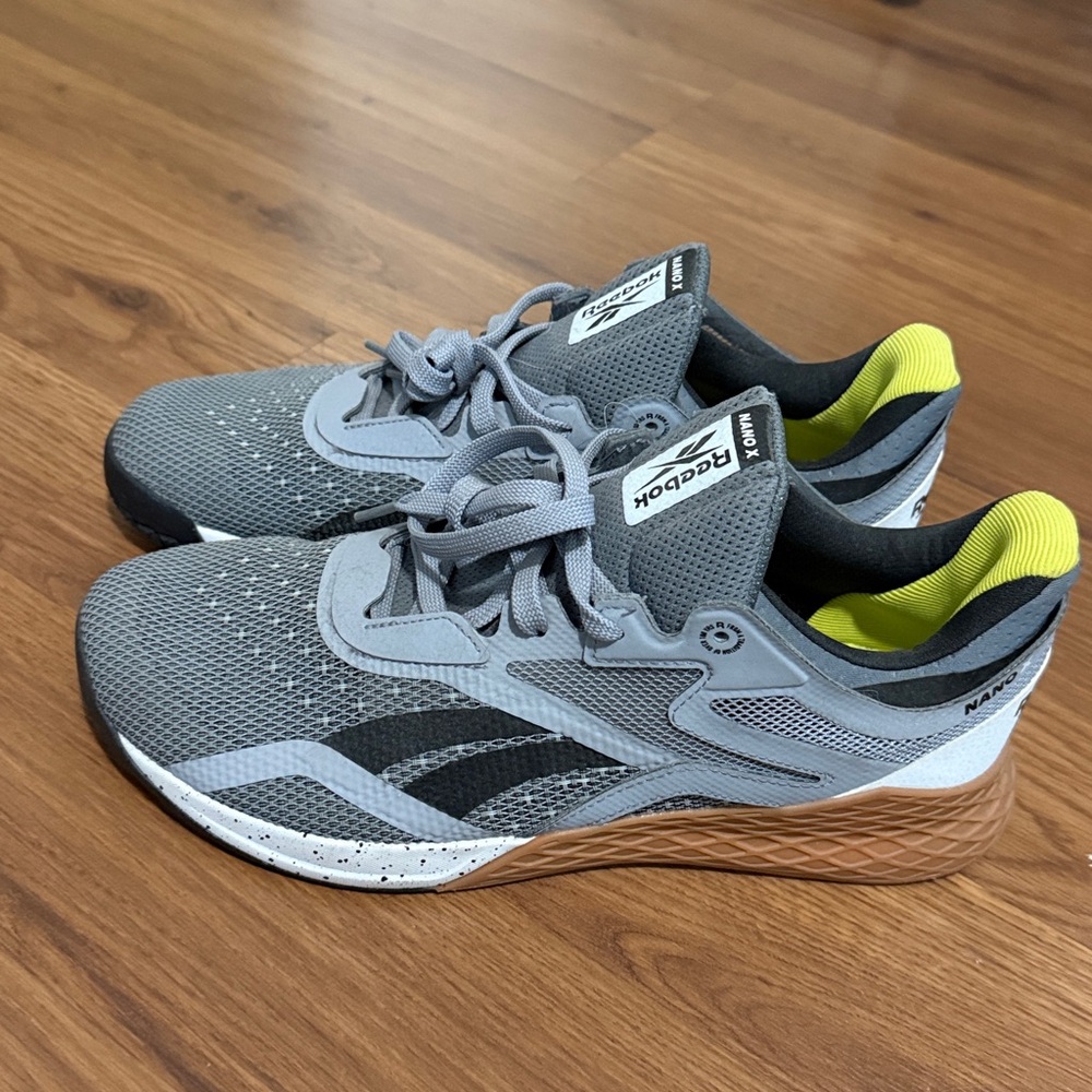 Reebok Gray and Black Nano X with Yellow Accents